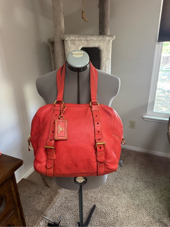 Prada Handbags - Prada Vitello Daino Leather Bauletto Bag Beautiful VTG